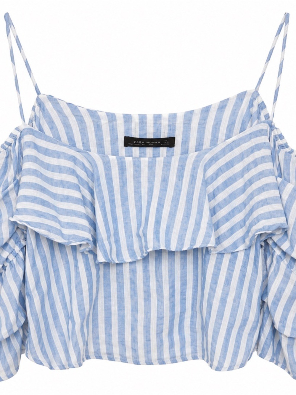 Zara Light Blue and White Striped Ruffle Camisole
